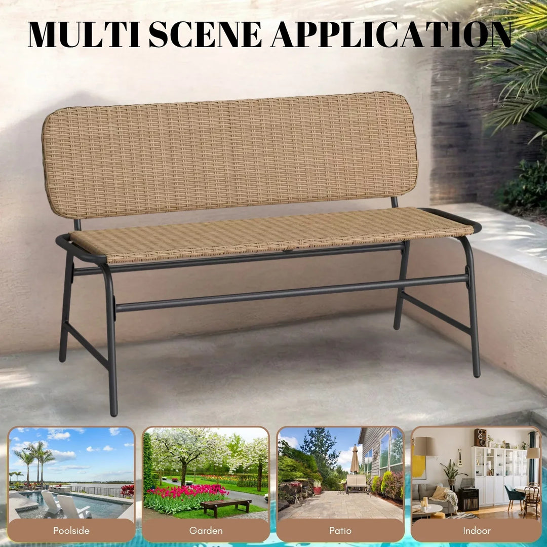 Parineeti 2-Seater Outdoor Garden Rattan Bench With Metal Frames