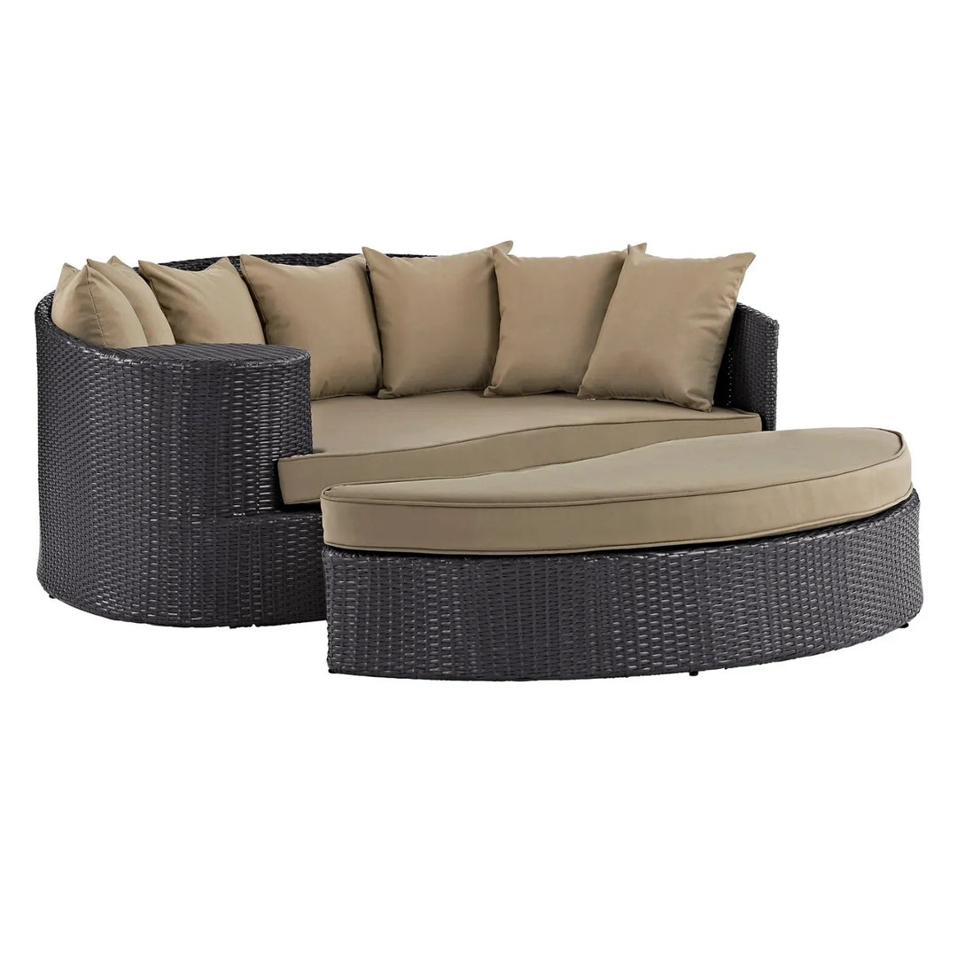 Karola Outdoor Rattan Wicker Daybed (Dark Brown & Beige)