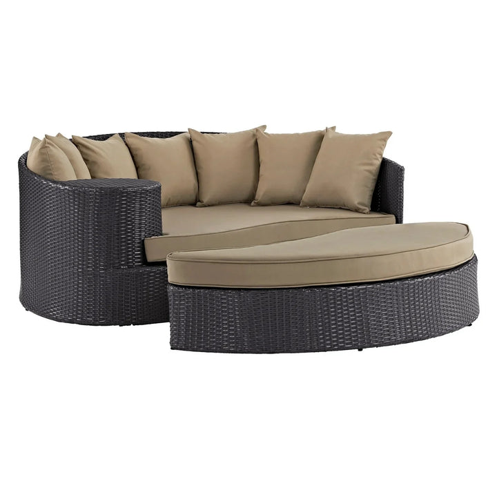 Karola Outdoor Rattan Wicker Daybed (Dark Brown & Beige)