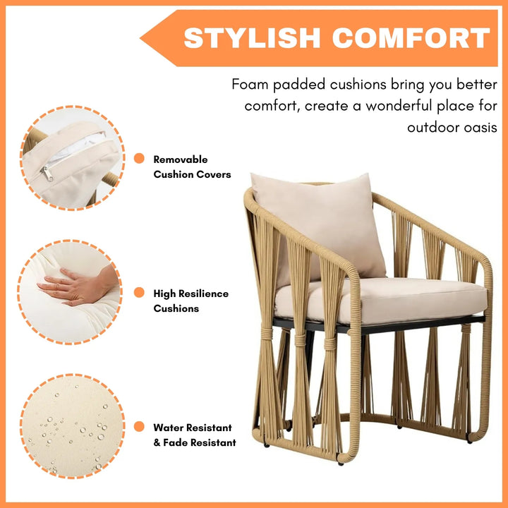 Harlow Outdoor Rope 3-Piece Patio Set