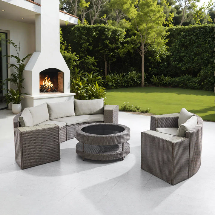 Vimi Outdoor Patio Sofa Set 6 seater and 1 Center Table (Dark brown)