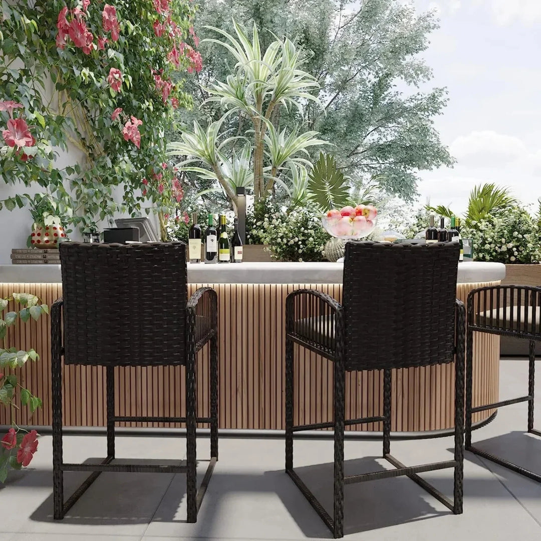 Zenobia Outdoor Rattan Wicker 2-Piece Bar Chairs