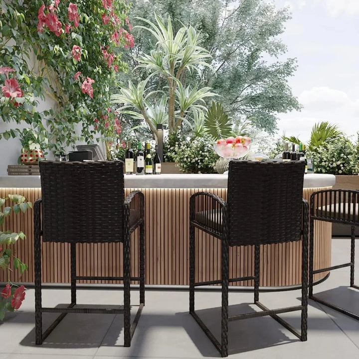 Zenobia Outdoor Rattan Wicker 2-Piece Bar Chairs
