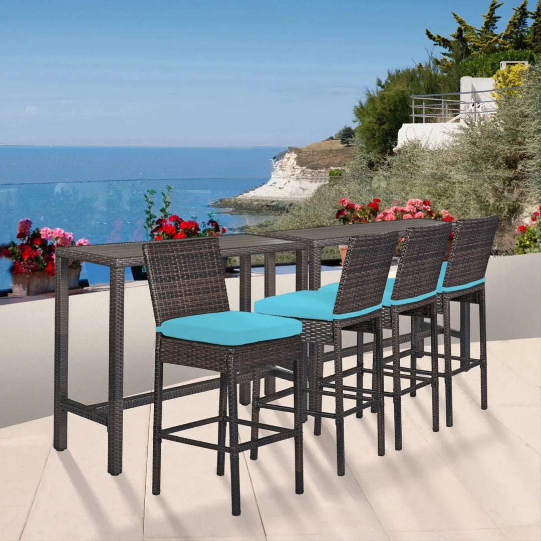 Chiyo All-Weather Rattan Wicker Bar Set with High-Top Outdoor Table & Chairs
