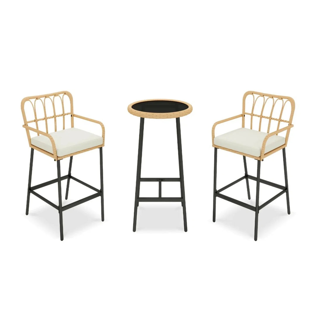 Yolande Outdoor Rattan Wicker Bar Set with Round Table
