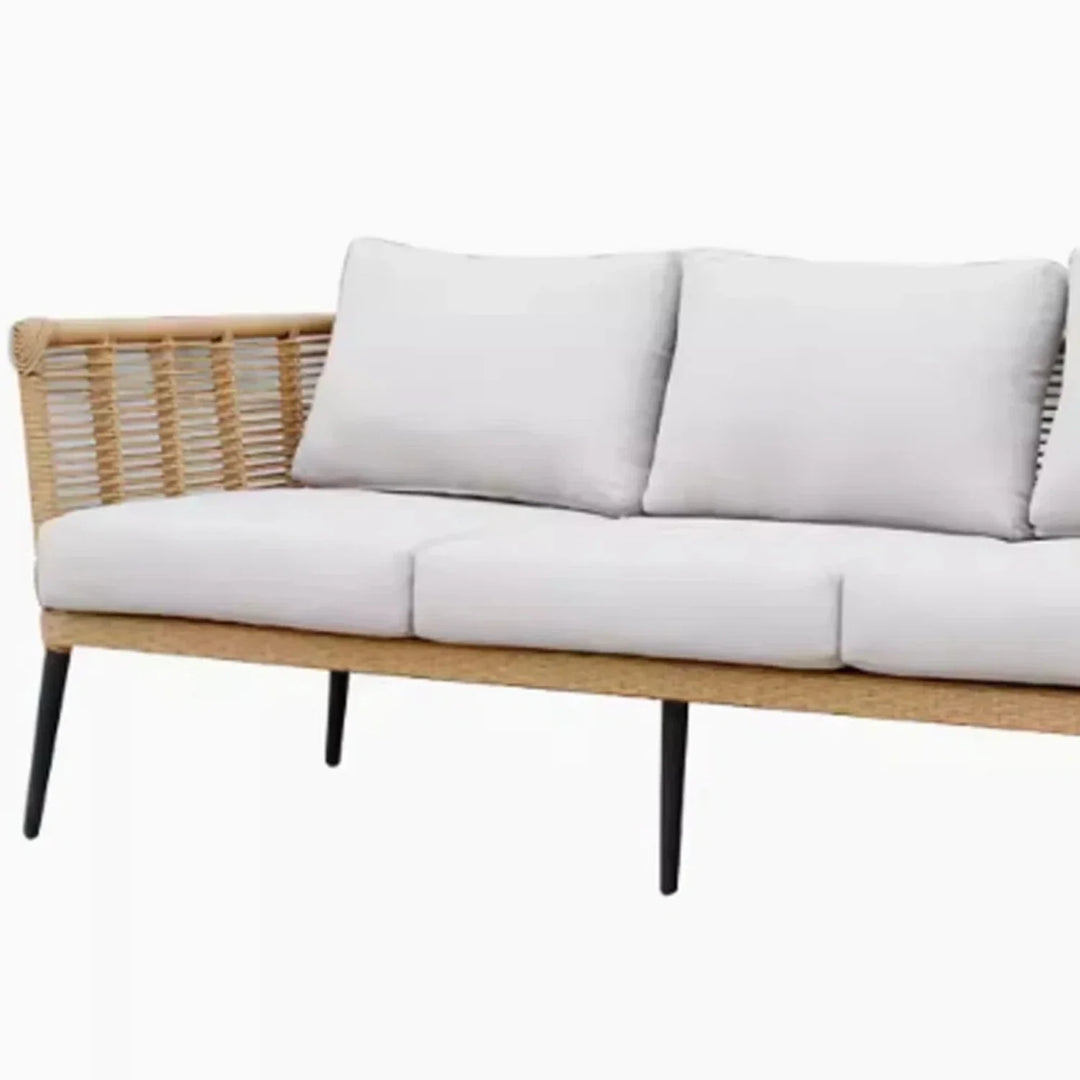 Noura Outdoor Beige Rope 7-Seater Sofa Set With Glass Top Table