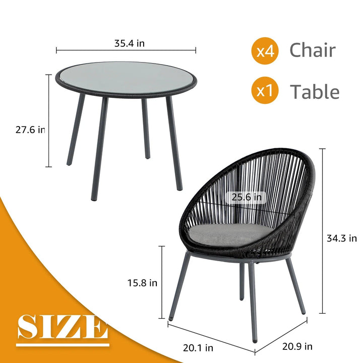 Votion Outdoor Patio Seating Set 4 Chairs and 1 Table Set (Black)