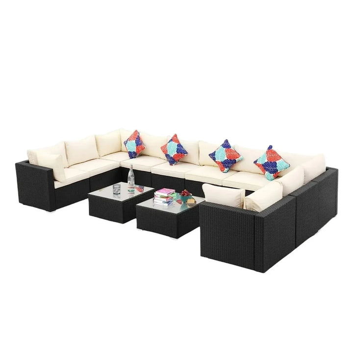 Stefania 6-Piece Outdoor Wicker Sofa Set (Black/Cream)