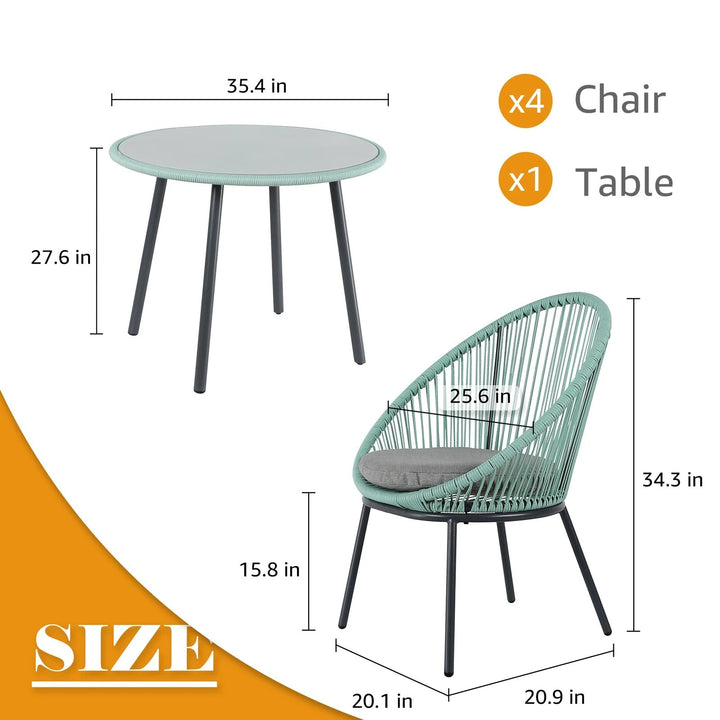 Piel Outdoor Patio Seating Set 4 Chairs and 1 Table Set (Turquoise)