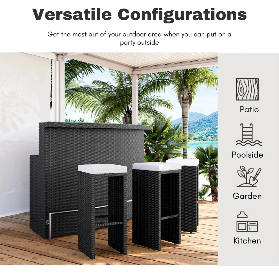 Saira 3-Seater Outdoor Rattan Wicker Bar Set