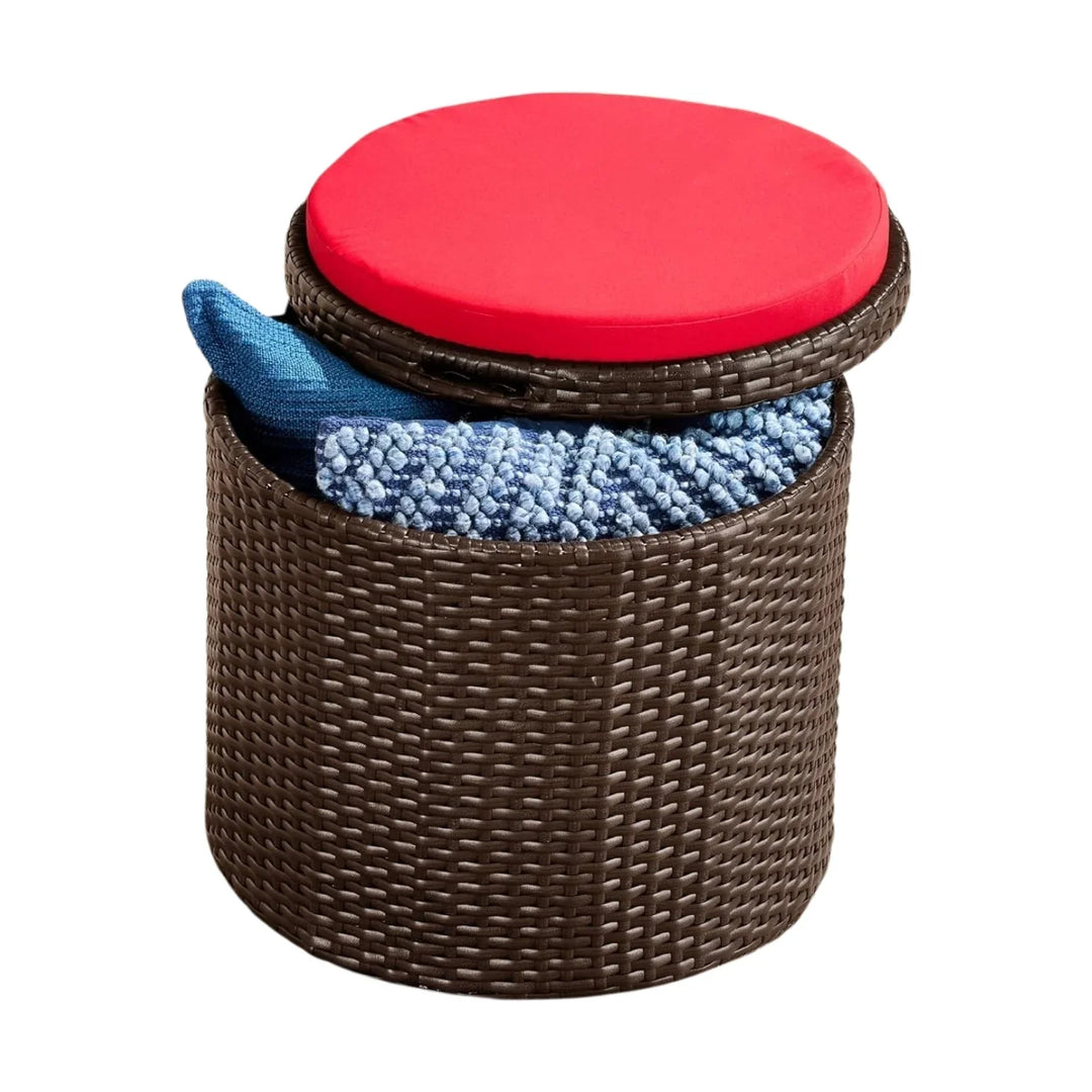 Round Wicker Ottoman for Patio & Backyard