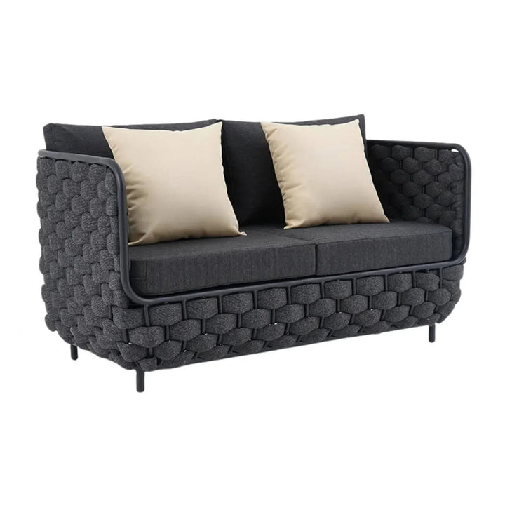 Camila 4 Piece Outdoor Rope Sofa Set with Glass Top Coffee Table (Black)