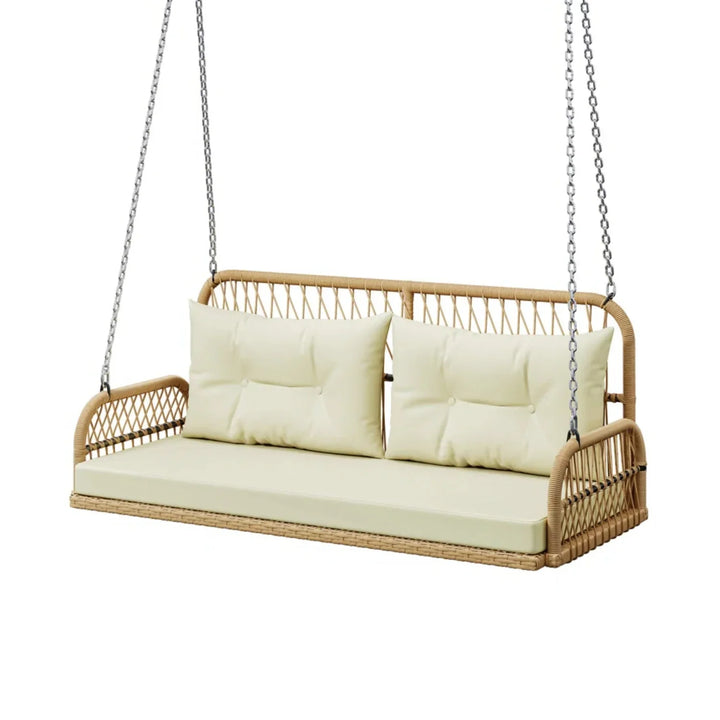 Muna Outdoor Beige Rattan Wicker Two Seater Sofa Swing