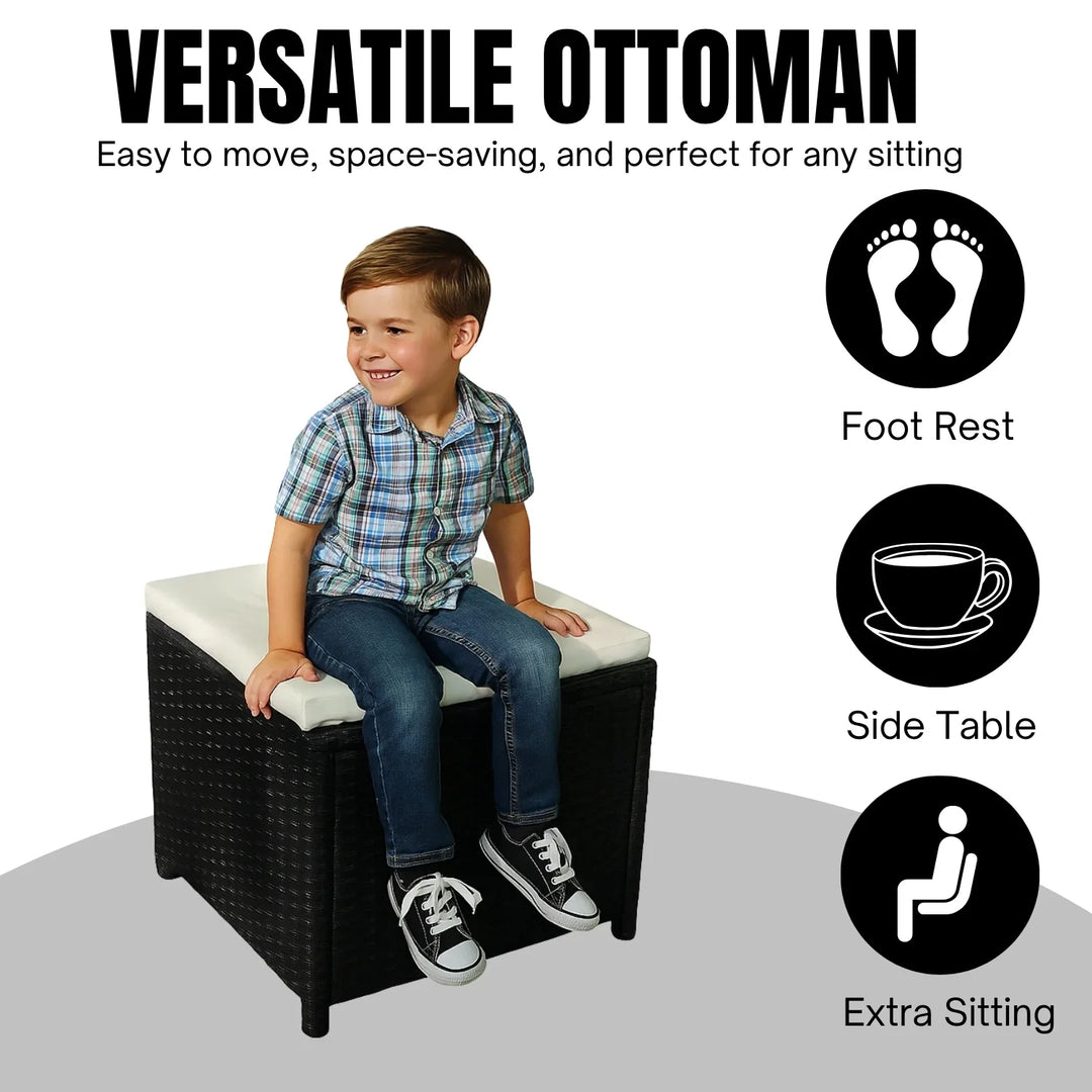 Thea 6-Piece Outdoor Wicker Patio Dining Set – Black/Cream