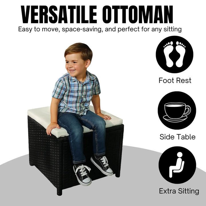 Thea 6-Piece Outdoor Wicker Patio Dining Set – Black/Cream