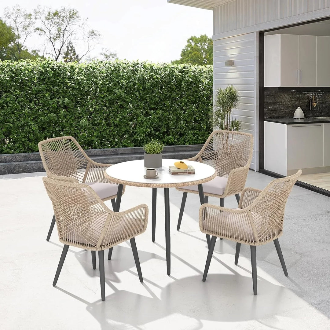 Valentina 5-Piece Outdoor Patio Dining Set with Rope Chairs & Glass Top Table