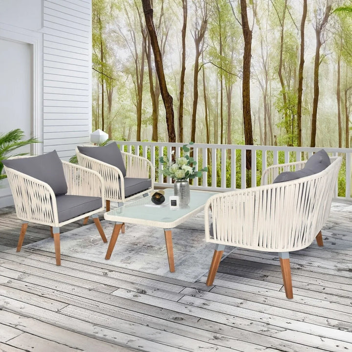 Vada Outdoor Rope 4-Piece Sofa Set (White & Grey)