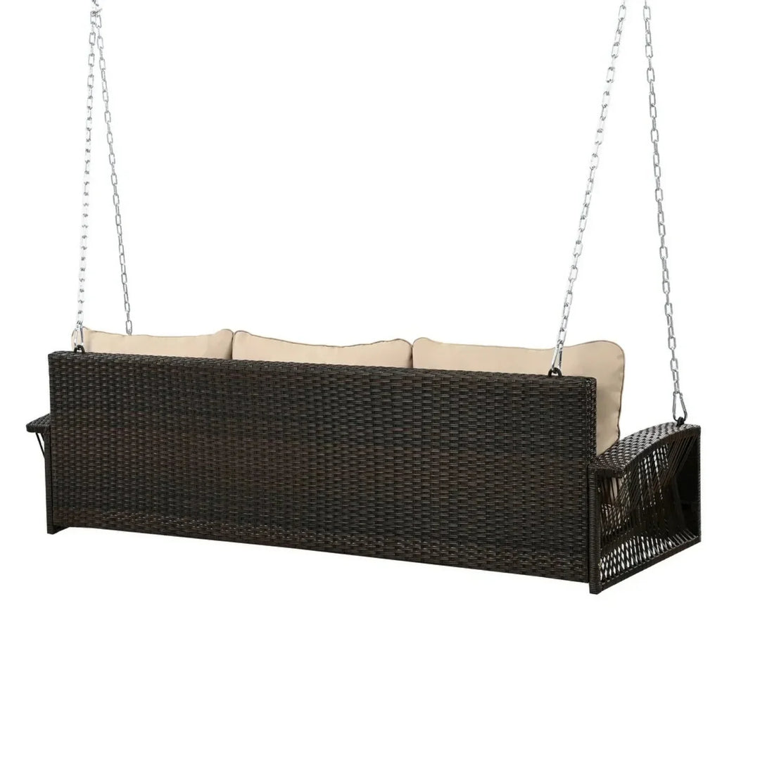 Hortense Outdoor Large HDPE Wicker 3-Person Porch Swing