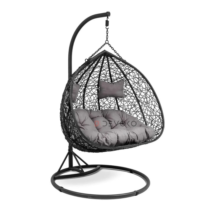 Hua Double Seater Rattan & Wicker Swing (Black & Grey)