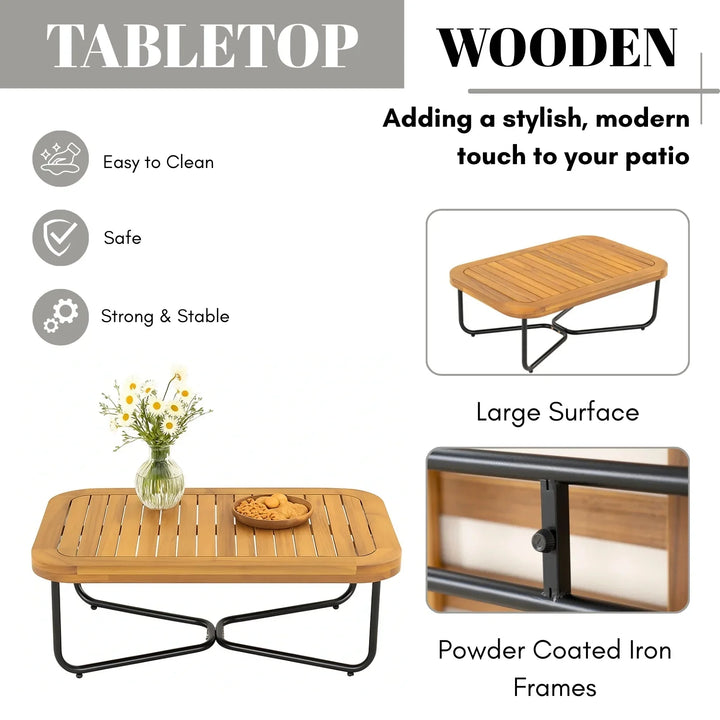 Vibhuti Outdoor 4-Piece Rope Woven Conversation Sofa Set with Wooden Top Table