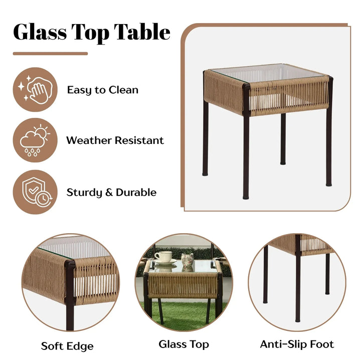 Capri Outdoor Rope 3-Piece Patio Chairs Set (Beige)