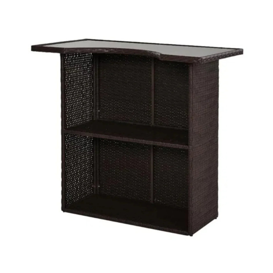 Outdoor Wicker 5-Piece Bar Set with Glass Top Table