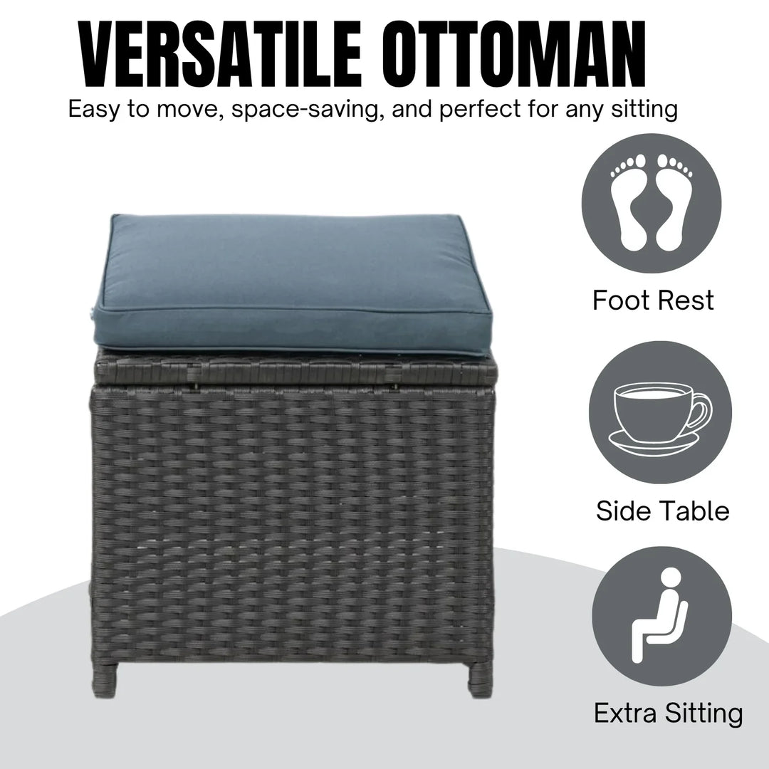 Zuzanna 5-Piece Wicker Patio Conversation Set (Dark Brown/ Cyan Blue)