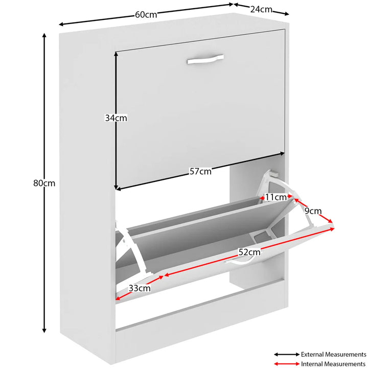 OmkarWood Flip-Down Shoe Cabinet – Compact 2-Door Storage for 8 Pairs (White Engineered Wood)