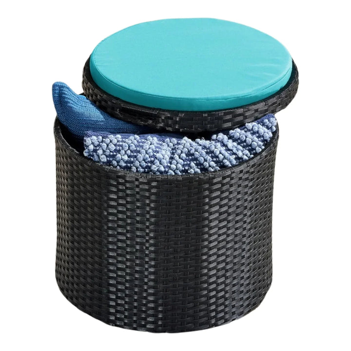 Round Wicker Ottoman for Patio & Backyard