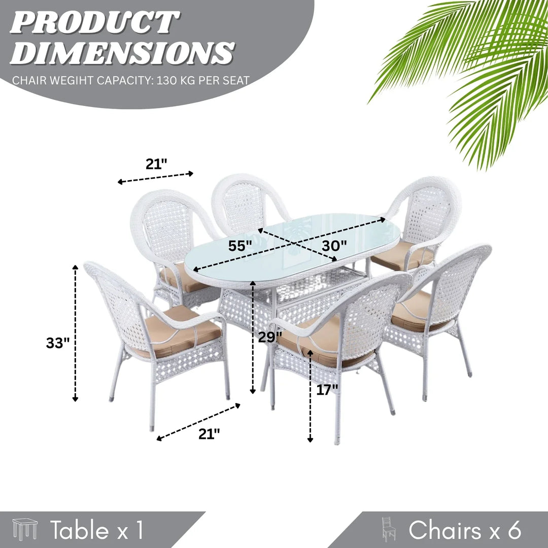 Haneen Outdoor All-Weather Resistant Rattan Wicker 7-Piece Dining Set