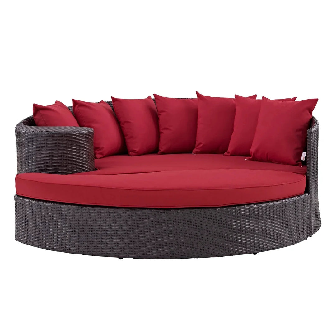 Renate Outdoor Rattan Wicker Daybed (Dark Brown & Red)