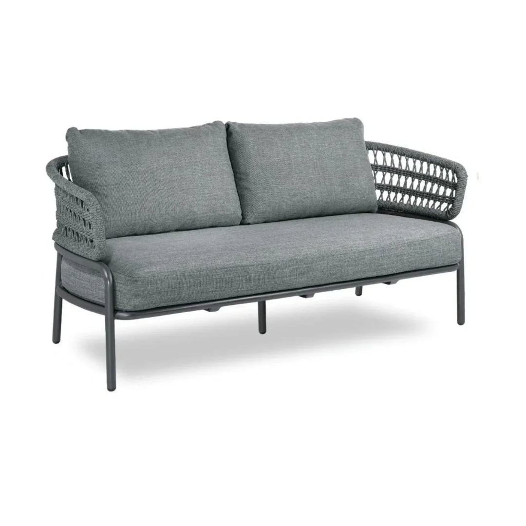 Raelynn Outdoor Rope 4-Piece Patio Sofa Set with Glass Top Table (Grey)