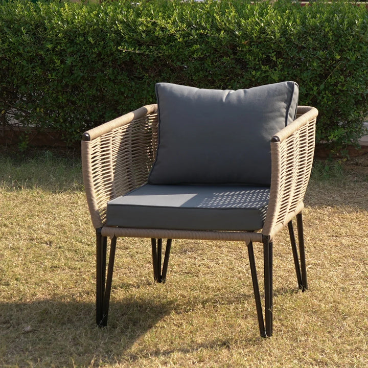 Monroe Outdoor Rope 4-Piece Patio Sofa Set with Glass Top Table (Beige & Dark Grey)