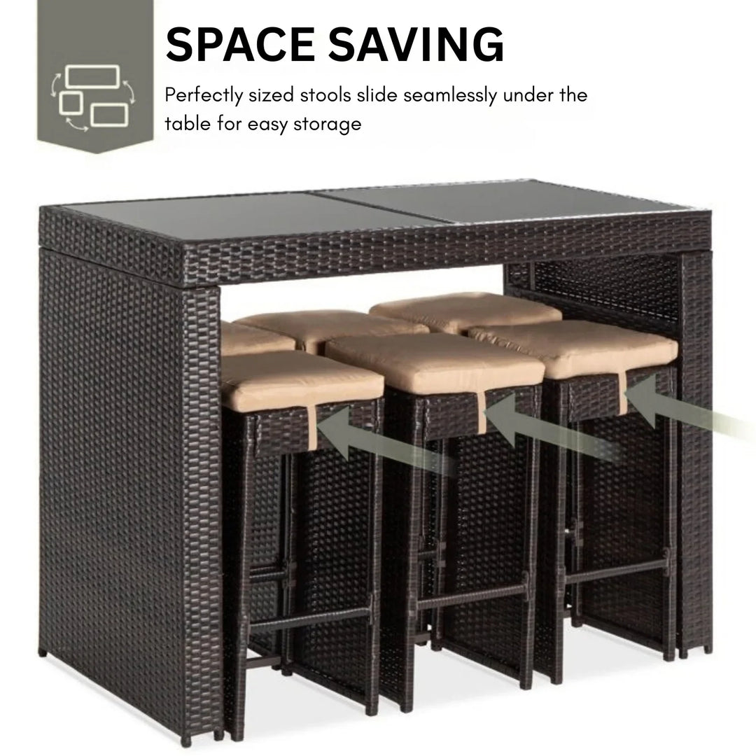 Asha 7-Piece Outdoor Rattan Wicker Bar Set with Glass Top Table
