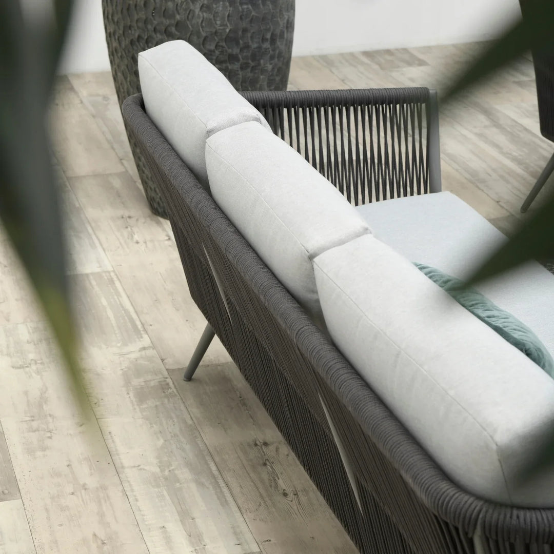 Teresa 5-Seater Outdoor Rope Patio Sofa Set with Glass Top Tables (Black & Grey)