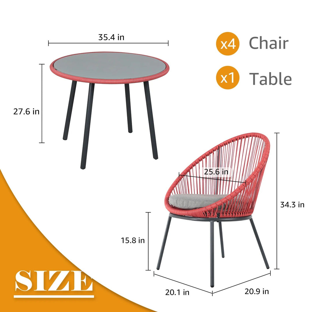 Swoosh Patio Seating Set 4 Chairs and 1 Table Set (Light Red)