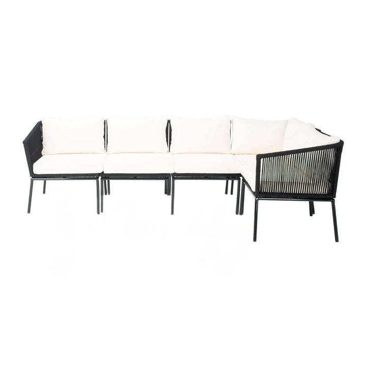 Obeida Outdoor Black Rope L-Shape All Weather Sectional Sofa Set