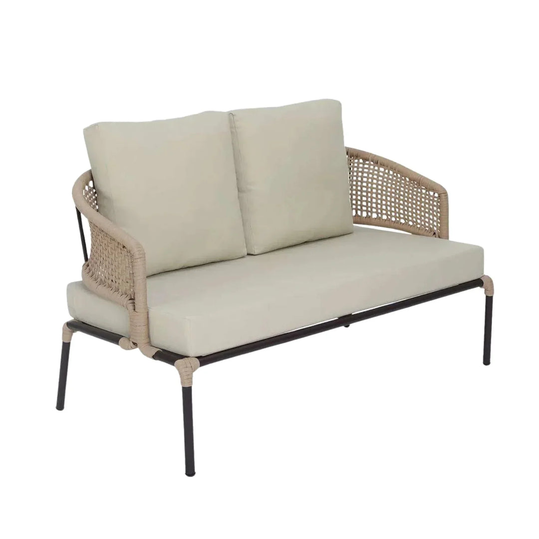 Amaya All-Weather Patio Rope Sofa Set with Glass Top Coffee Table