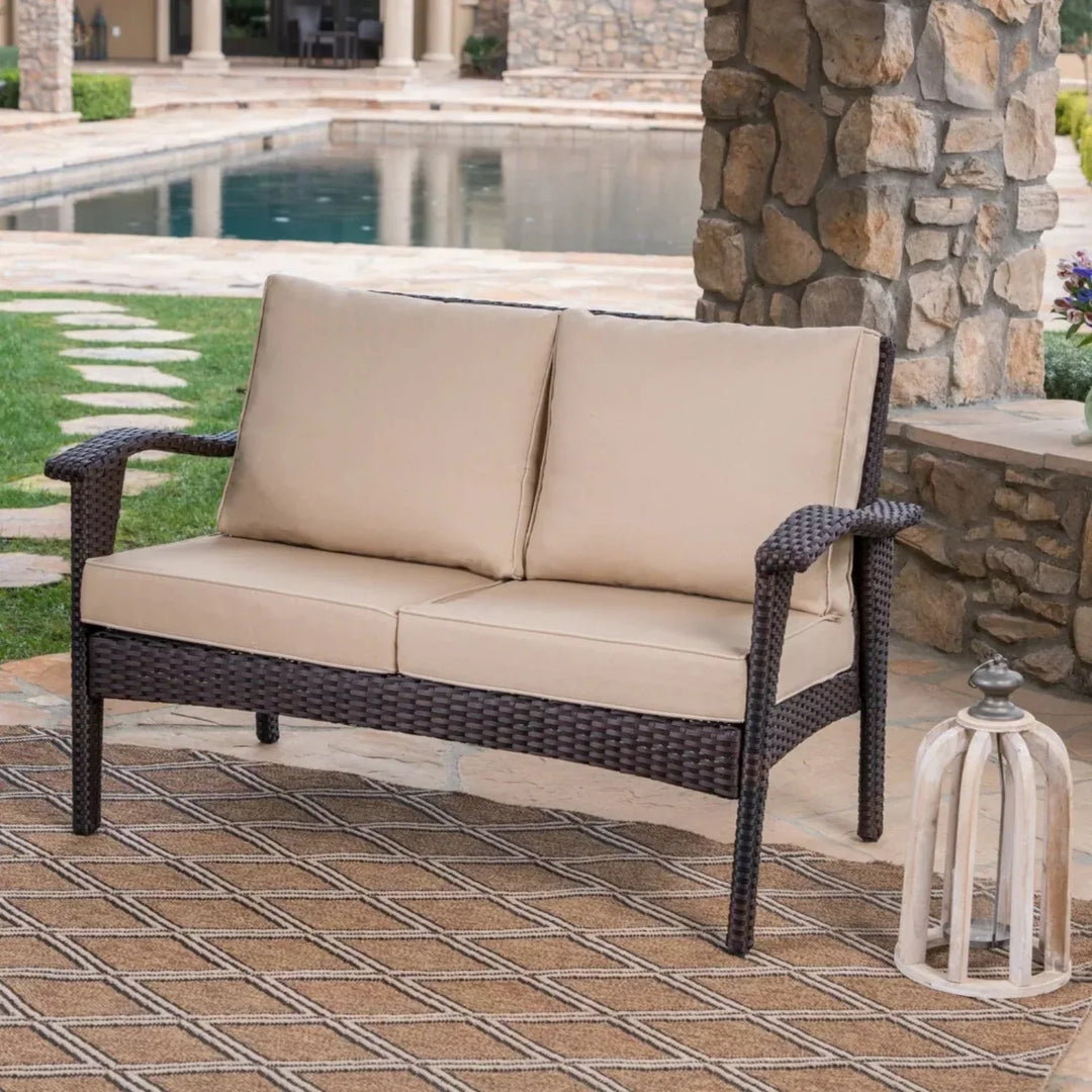 Xenia Outdoor Rattan Wicker 1-Piece Loveseat Sofa