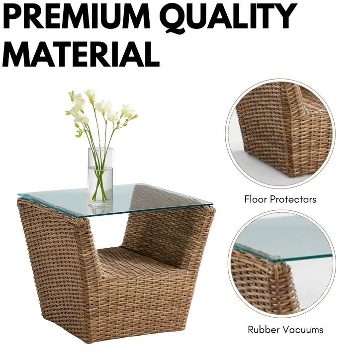 Patricia 5-Piece Outdoor Wicker Sofa Set With 2-Tier Glass Top Tables