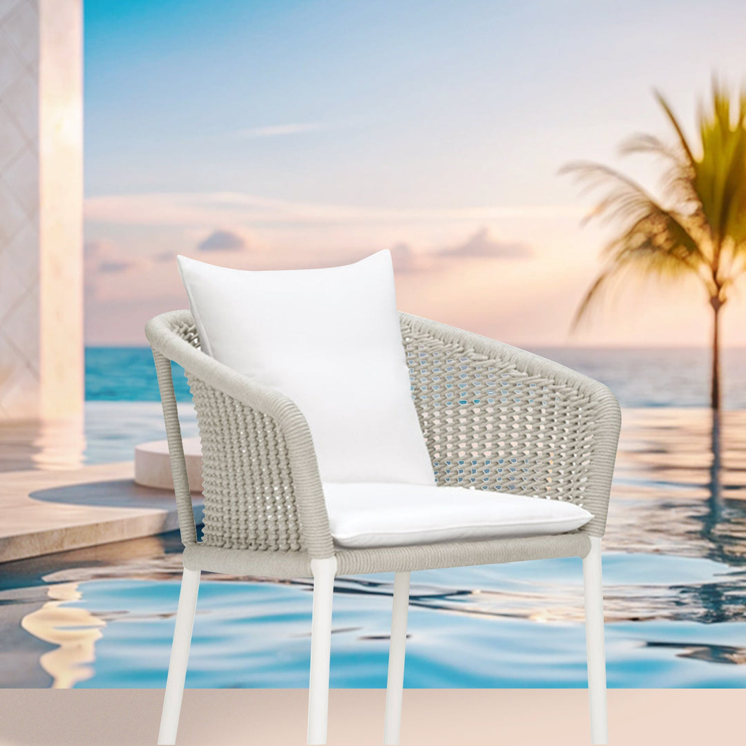 Sezgin Outdoor Patio Bar Chair 2 Chair For Balcony Braided & Rope (Ivory)