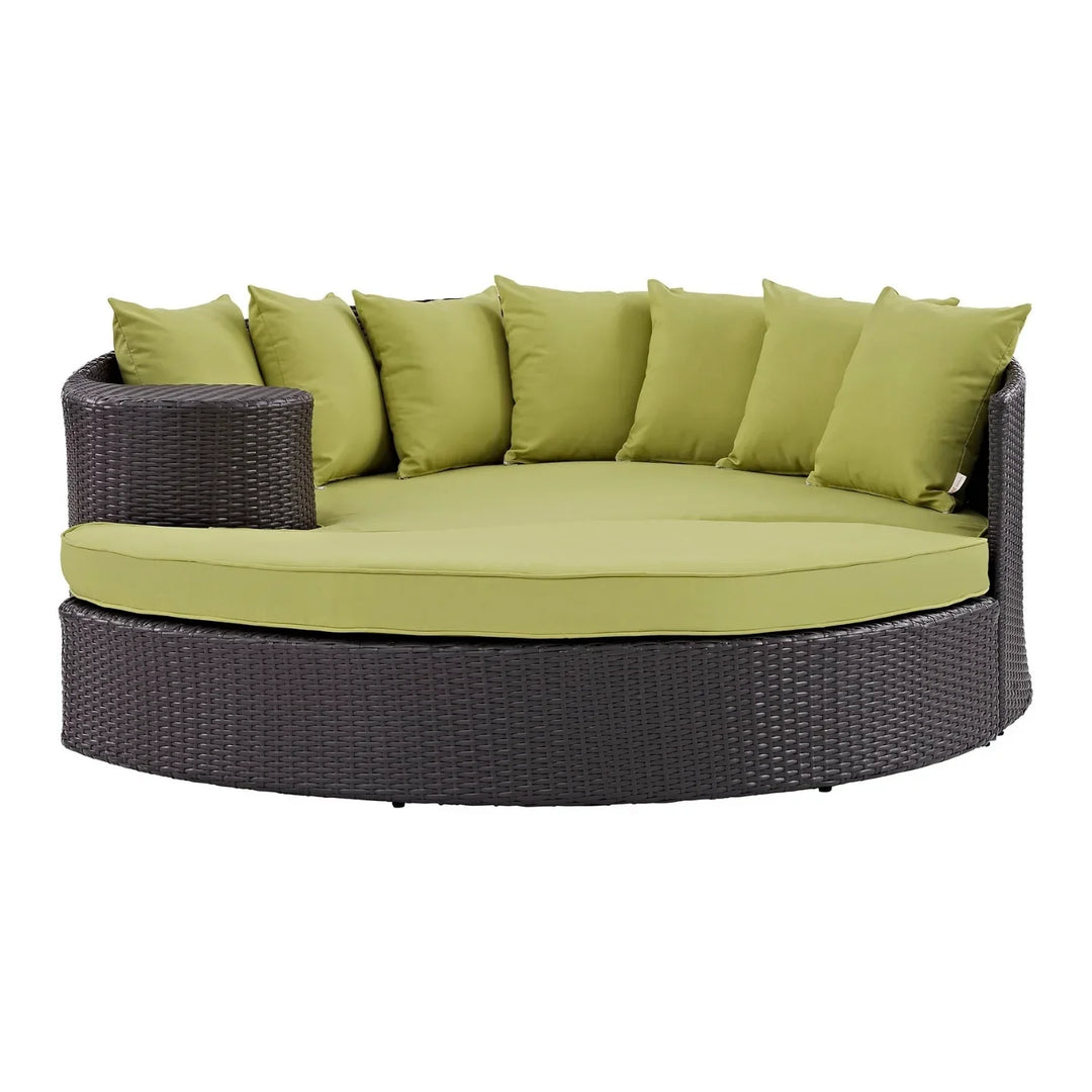Leonie Outdoor Rattan Wicker Daybed (Dark Brown & Green)