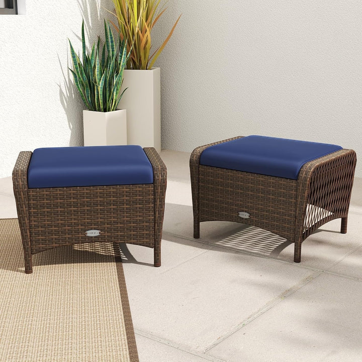 Bhavya 2-Piece Outdoor Rattan Wicker Ottoman Set