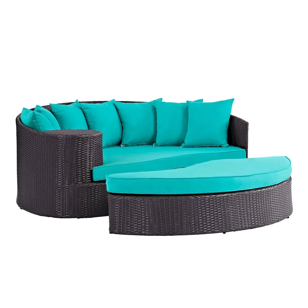 Senta Outdoor Rattan Wicker Daybed (Dark Brown & Turquoise Blue)