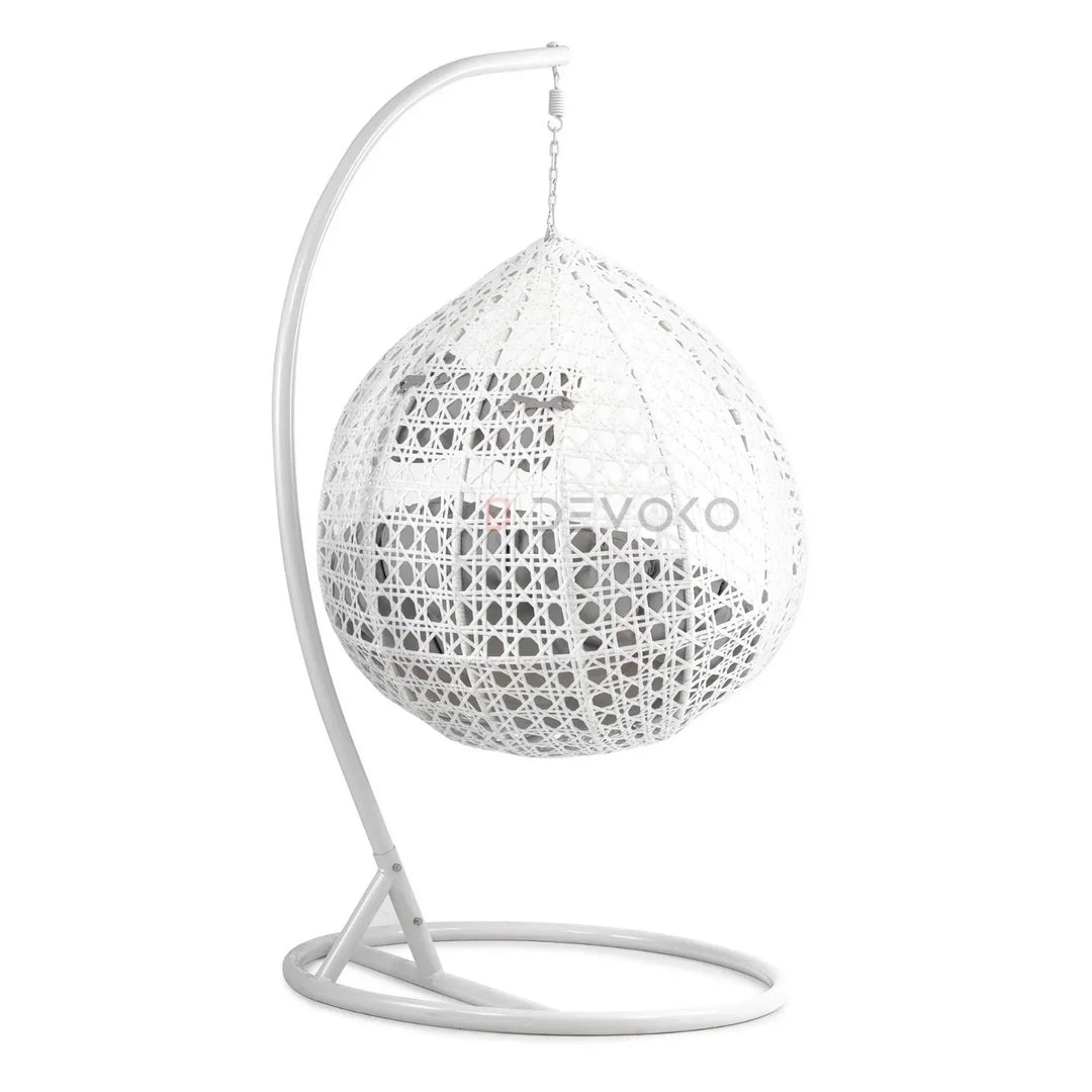 Single Seater Rattan & Wicker Swing (White & Grey)