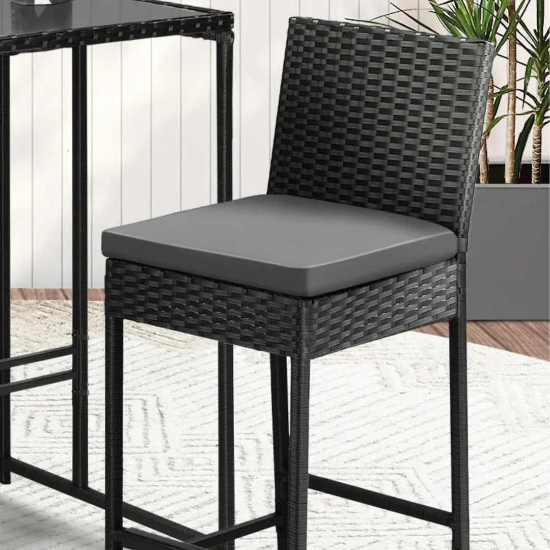 Coraline 3-Piece Outdoor Rattan Wicker Bar Set with Glass Top Table
