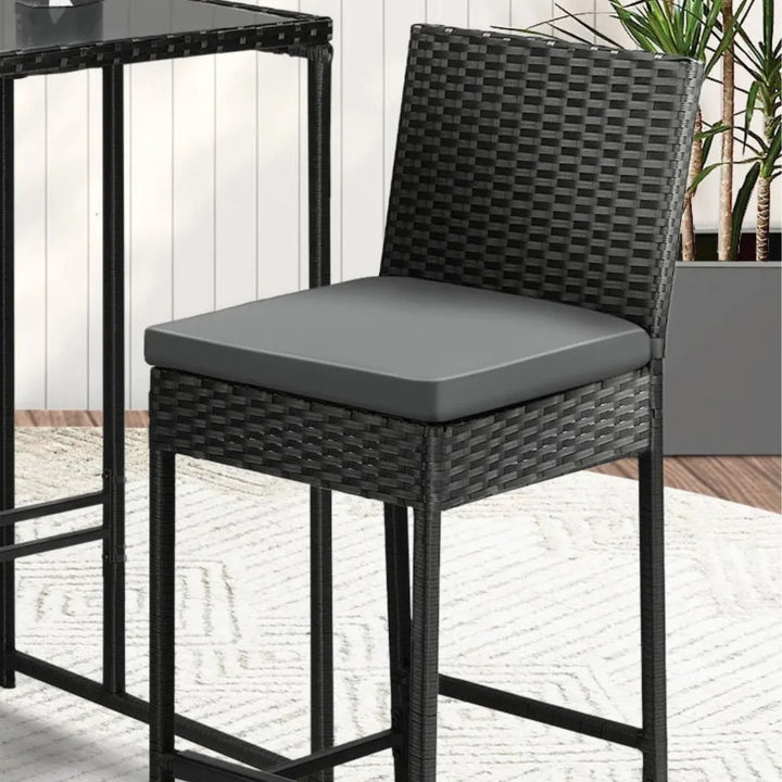 Coraline 3-Piece Outdoor Rattan Wicker Bar Set with Glass Top Table