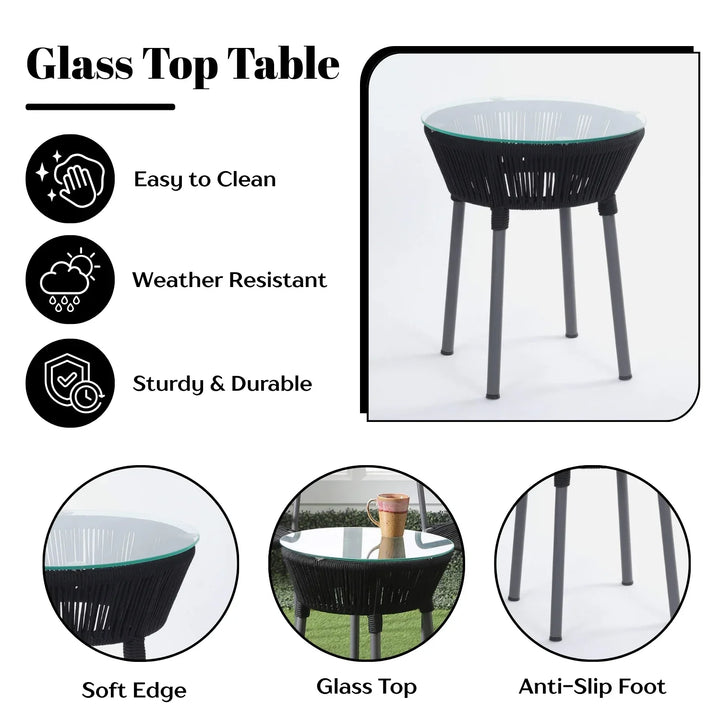 Evelina 3-Piece Outdoor Grey Rope Patio Set