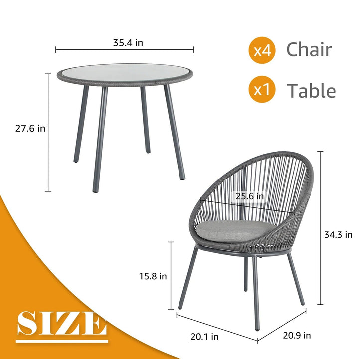 Votion Outdoor Patio Seating Set 4 Chairs and 1 Table Set (Grey)