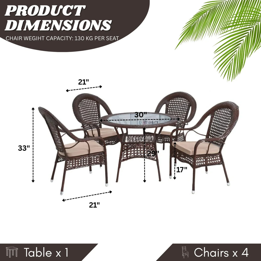 Balqis Outdoor All-Weather Resistant Rattan Wicker 5-Piece Dining Set